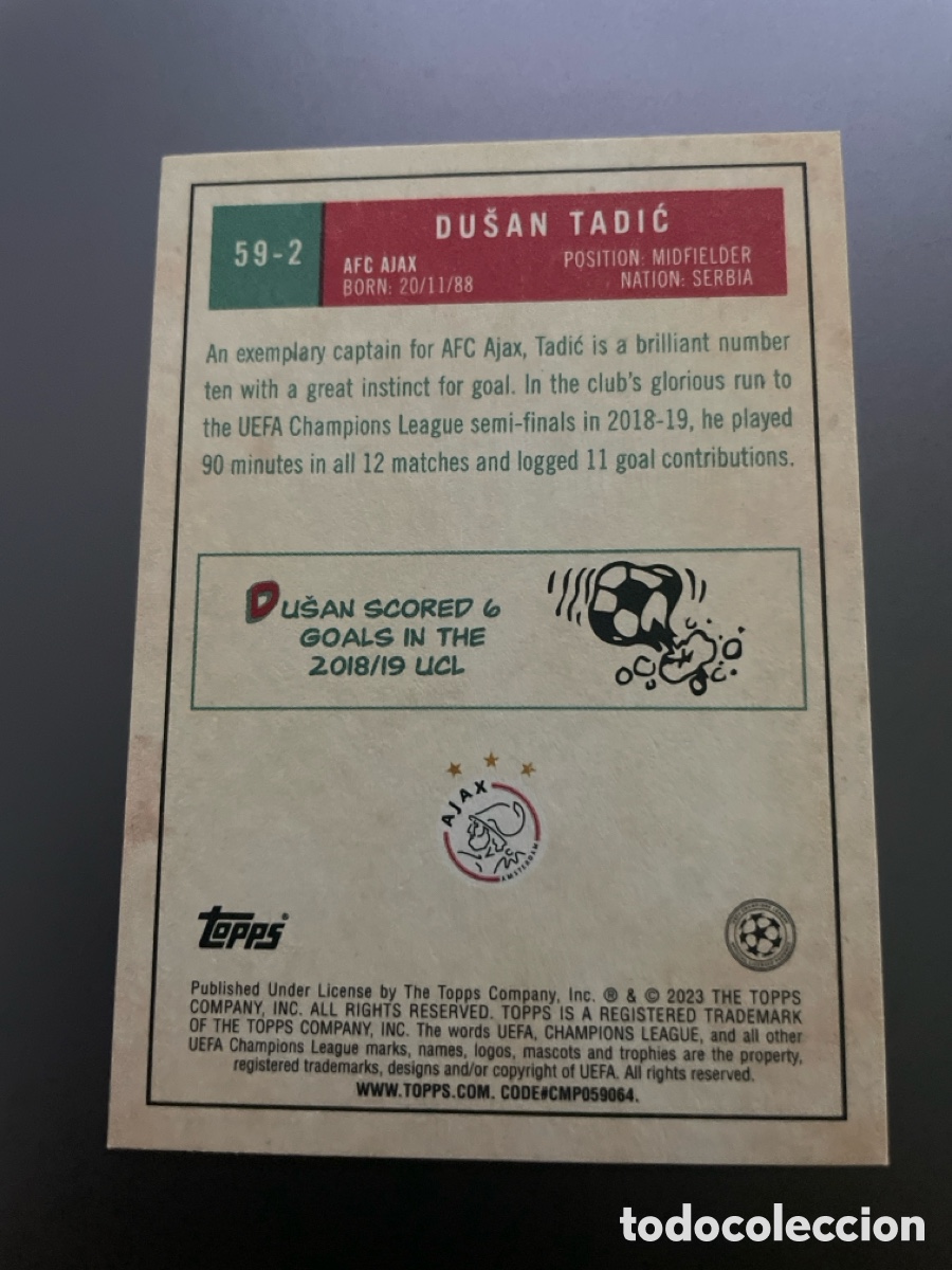 Cromos de f&uacute;tbol: Tadic 59-2 Topps UCL 2023 Ajax - Foto 2