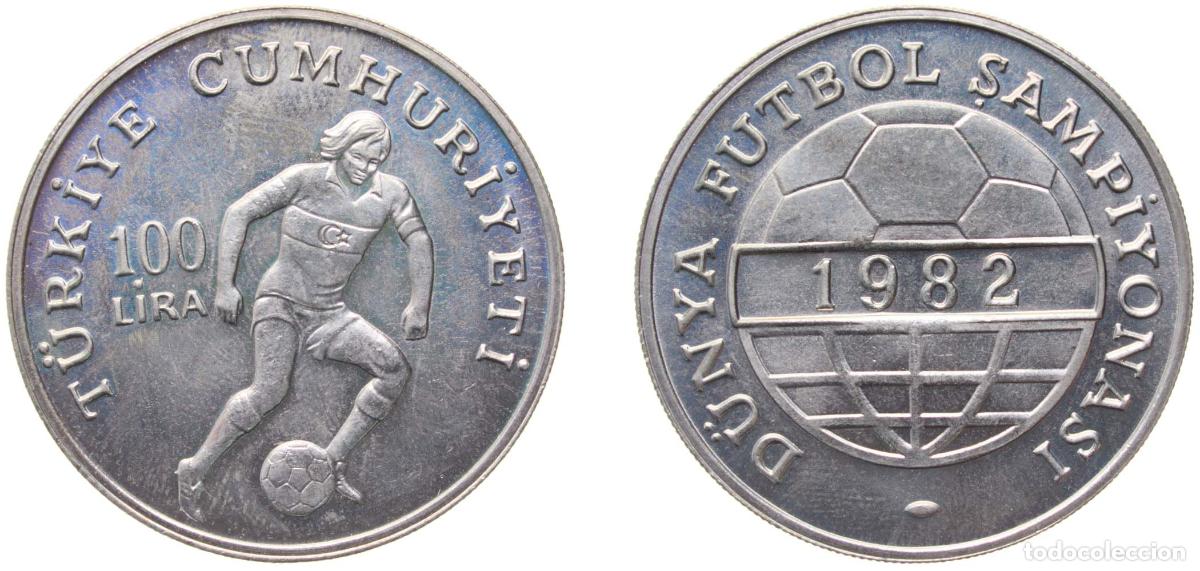 Cromos de f&uacute;tbol: Turkey Republic 1982 100 Lira (World Cup) Copper-nickel (63524) 23.33g BU KM 951