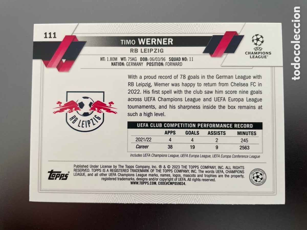 Cromos de f&uacute;tbol: Werner 111 Topps UCL 2023 Leipzig - Foto 2