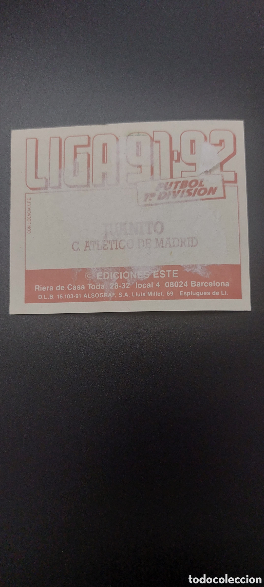Cromos de f&uacute;tbol: Juanito atletico de madrid 91/92 - Foto 2