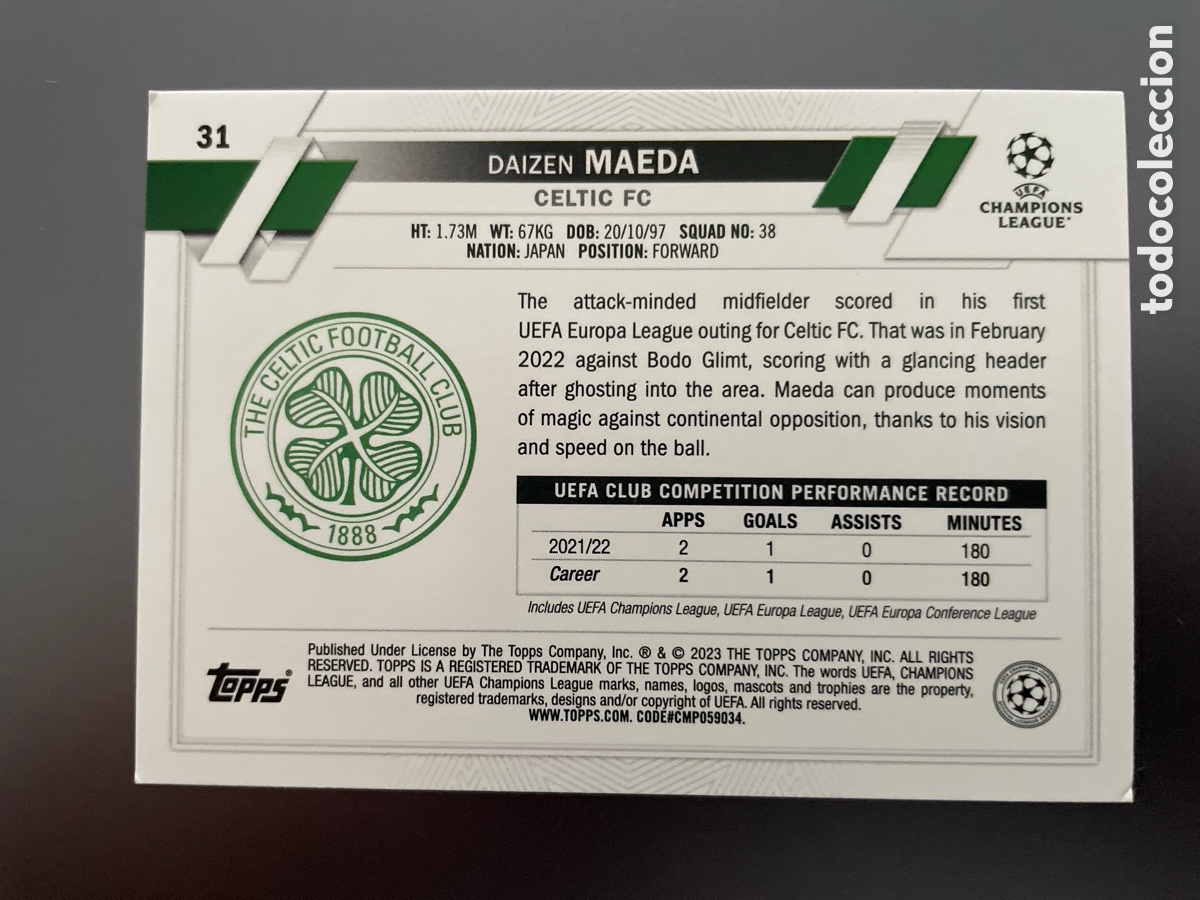 Cromos de f&uacute;tbol: Maeda 31 Topps UCL 2023 Celtic Glasgow - Foto 2