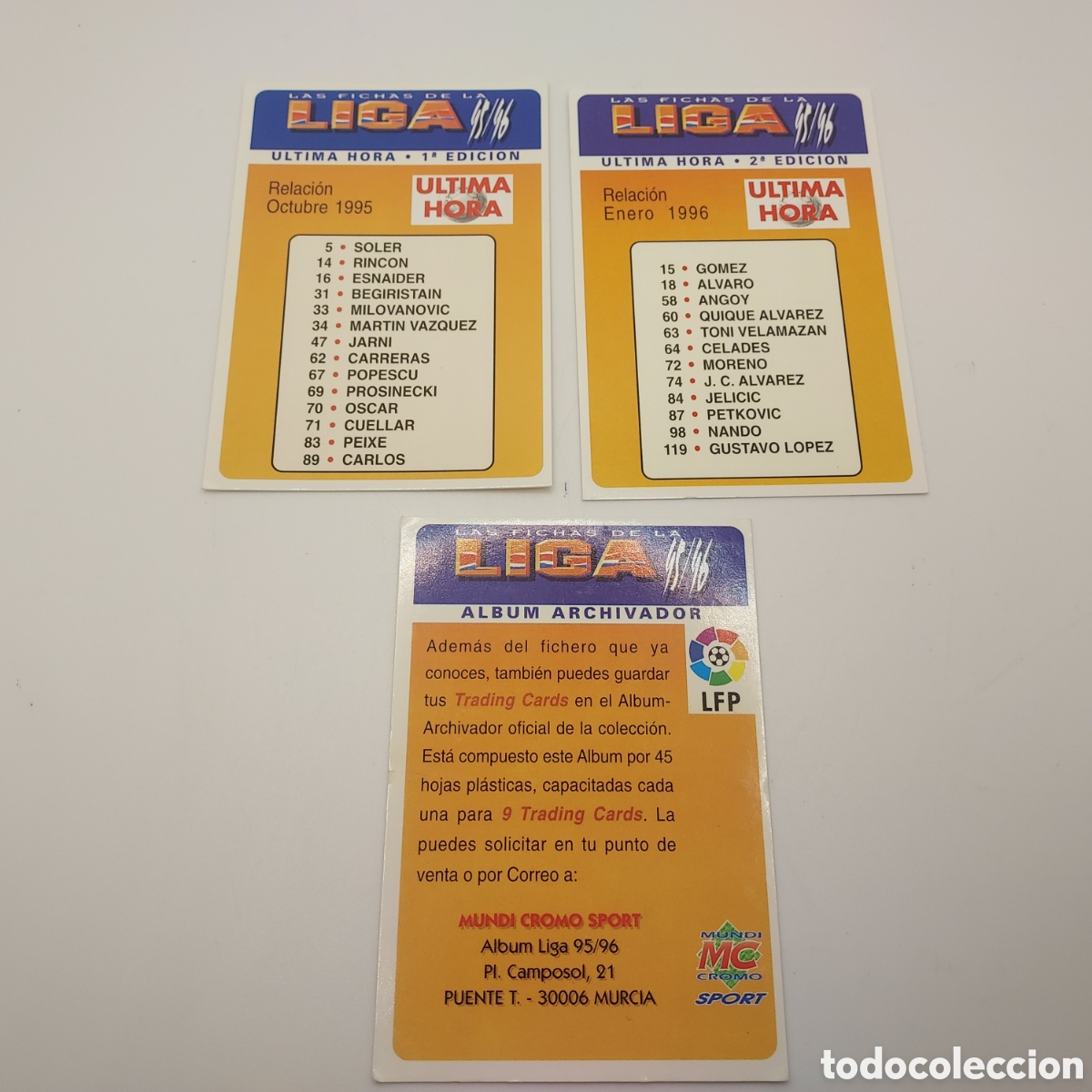 Figurine di Calcio: LOTE TRES CARTAS LAS FICHAS DE LA LIGA 95 96