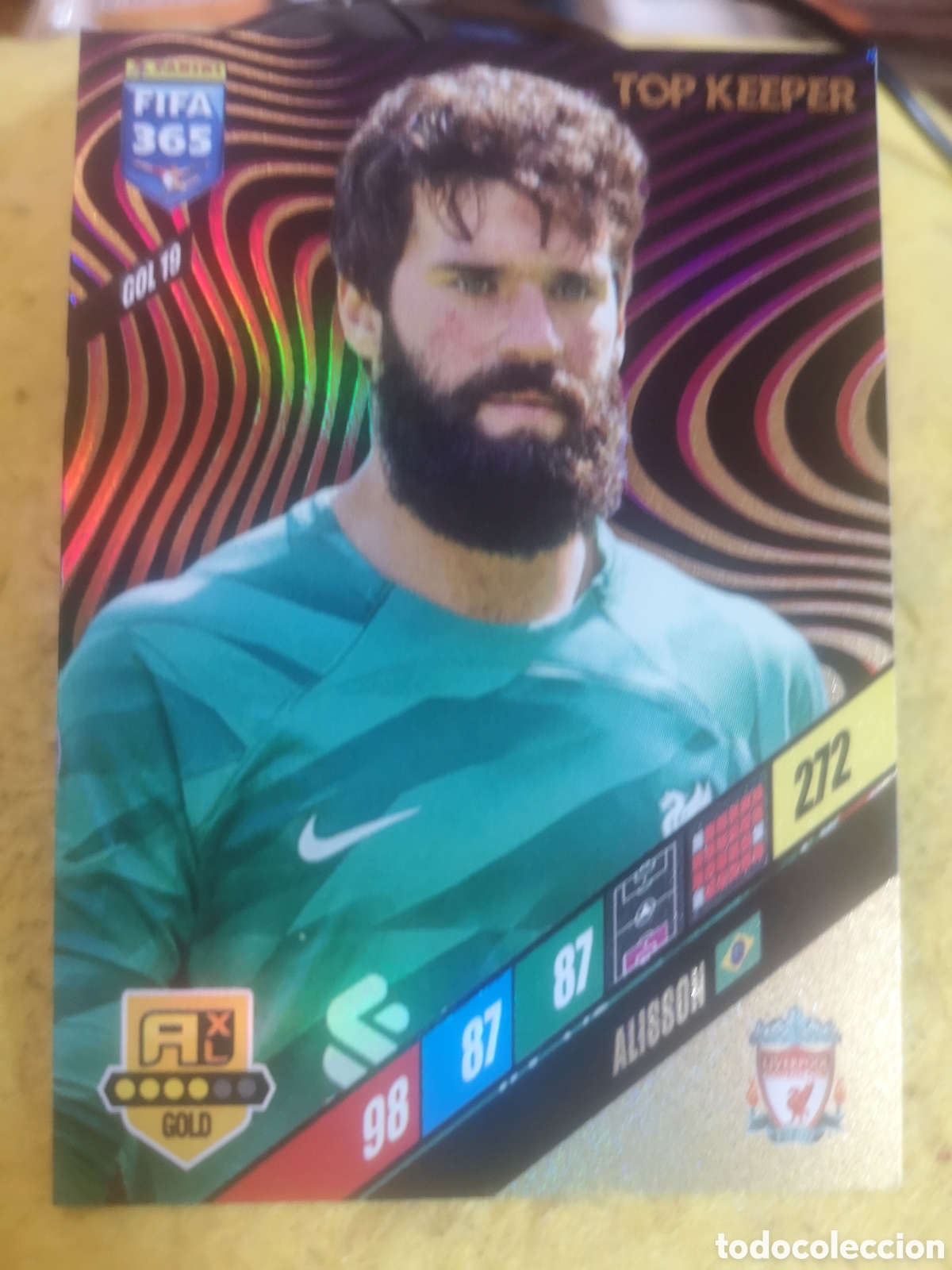 Cromos de f&uacute;tbol: ADRENALYN XL FIFA 365 2024 TOP KEEPER ALISSON - GOL 19 LIVERPOOL