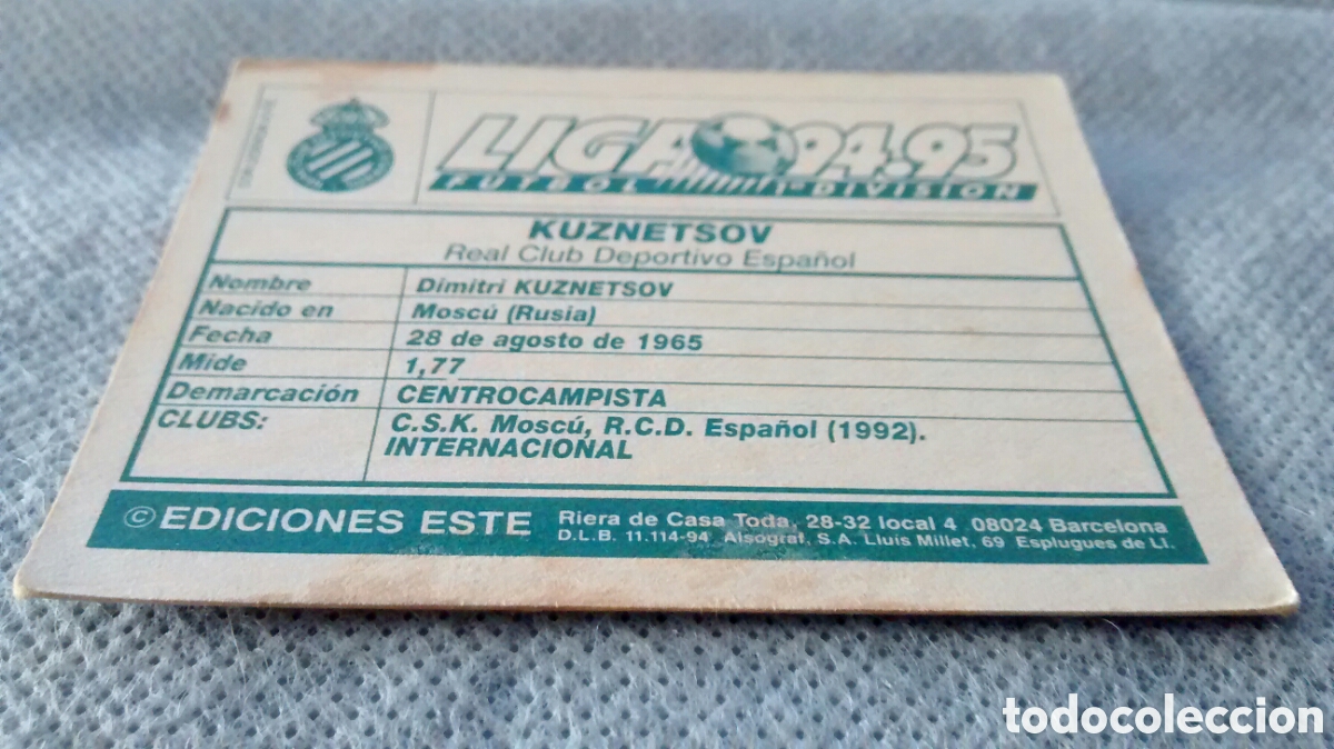 Cromos de f&uacute;tbol: 94 95 1994 1995 ESTE KUZNETSOV, ESPA&Ntilde;OL, ESPANYOL - Foto 2