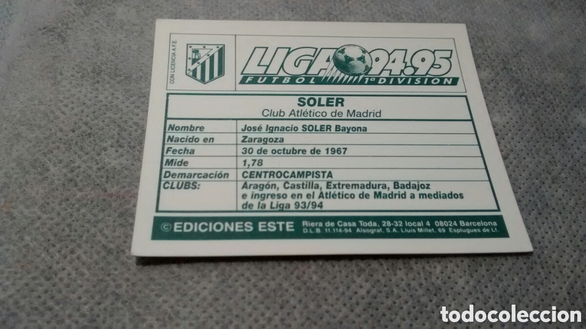 Cromos de f&uacute;tbol: 94 95 1994 1995 ESTE SOLER, AT. MADRID - Foto 2