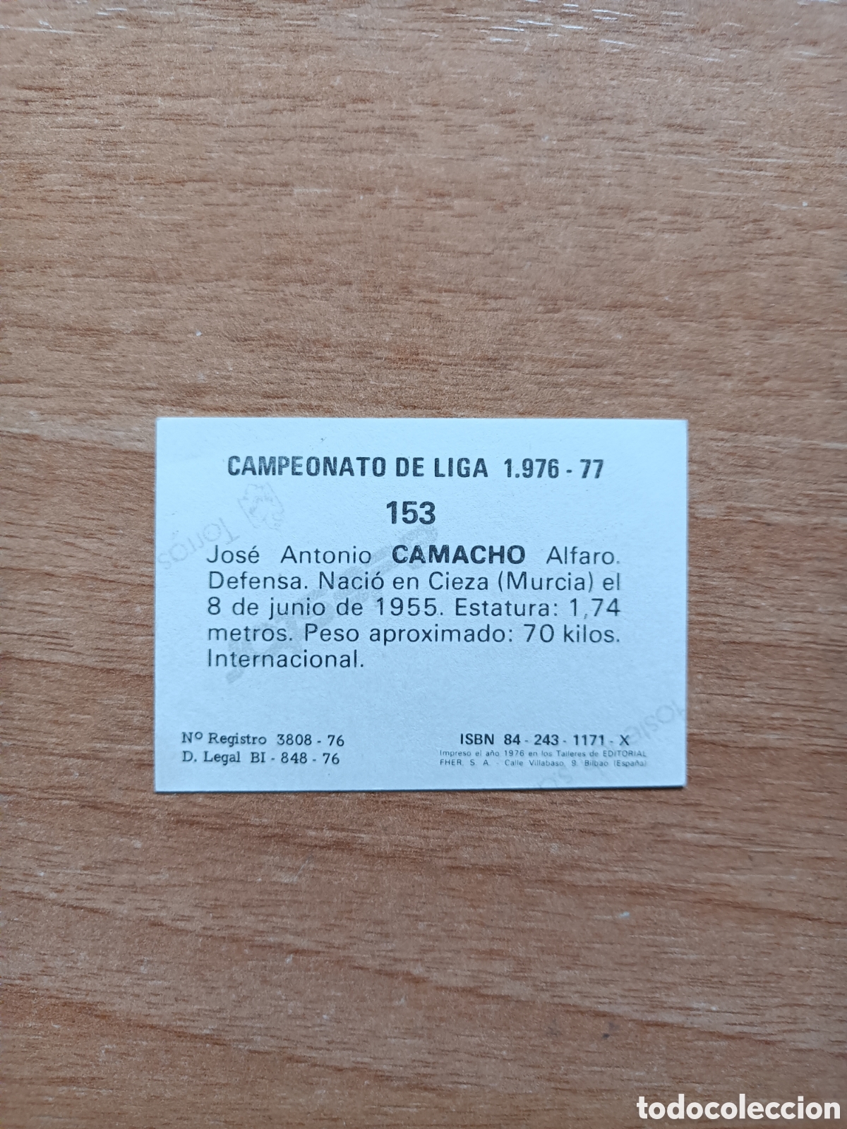 Cromos de f&uacute;tbol: Camacho.R.Madrid 76.77 Este. Nuevo - Foto 2