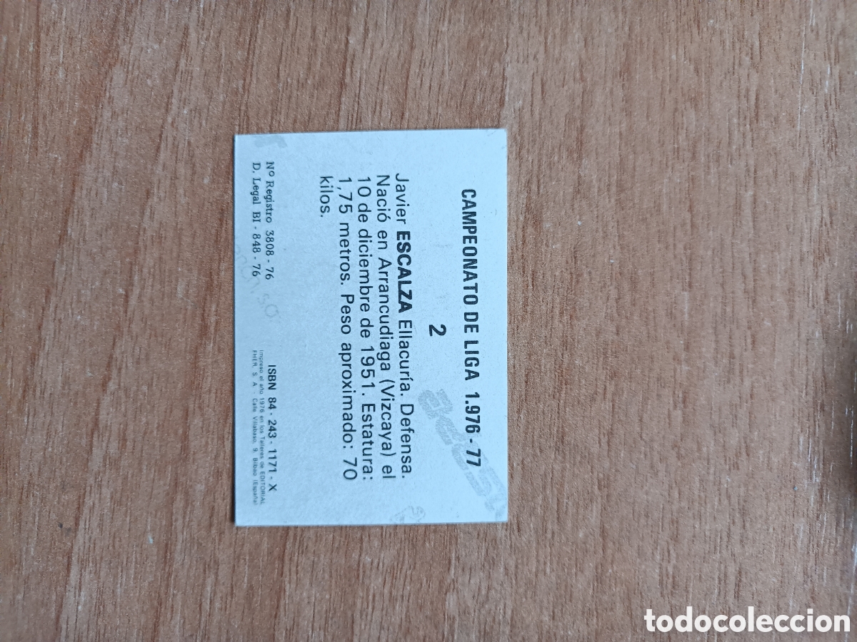 Cromos de f&uacute;tbol: Escalza.Ath.Bilbao 76.77 Este. Nuevo - Foto 2