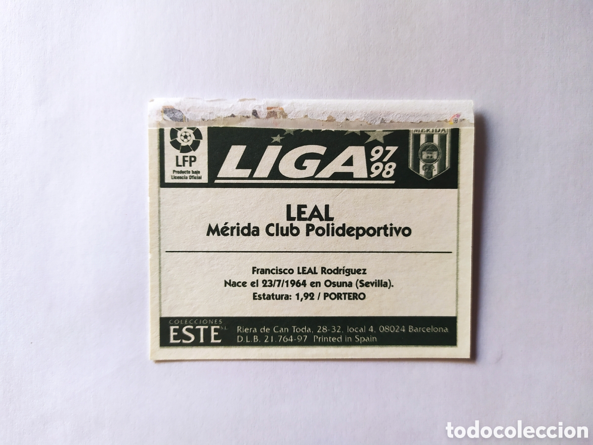 Cromos de f&uacute;tbol: Liga este 1997 1998 97 98 Leal M&eacute;rida ventanilla - Foto 2
