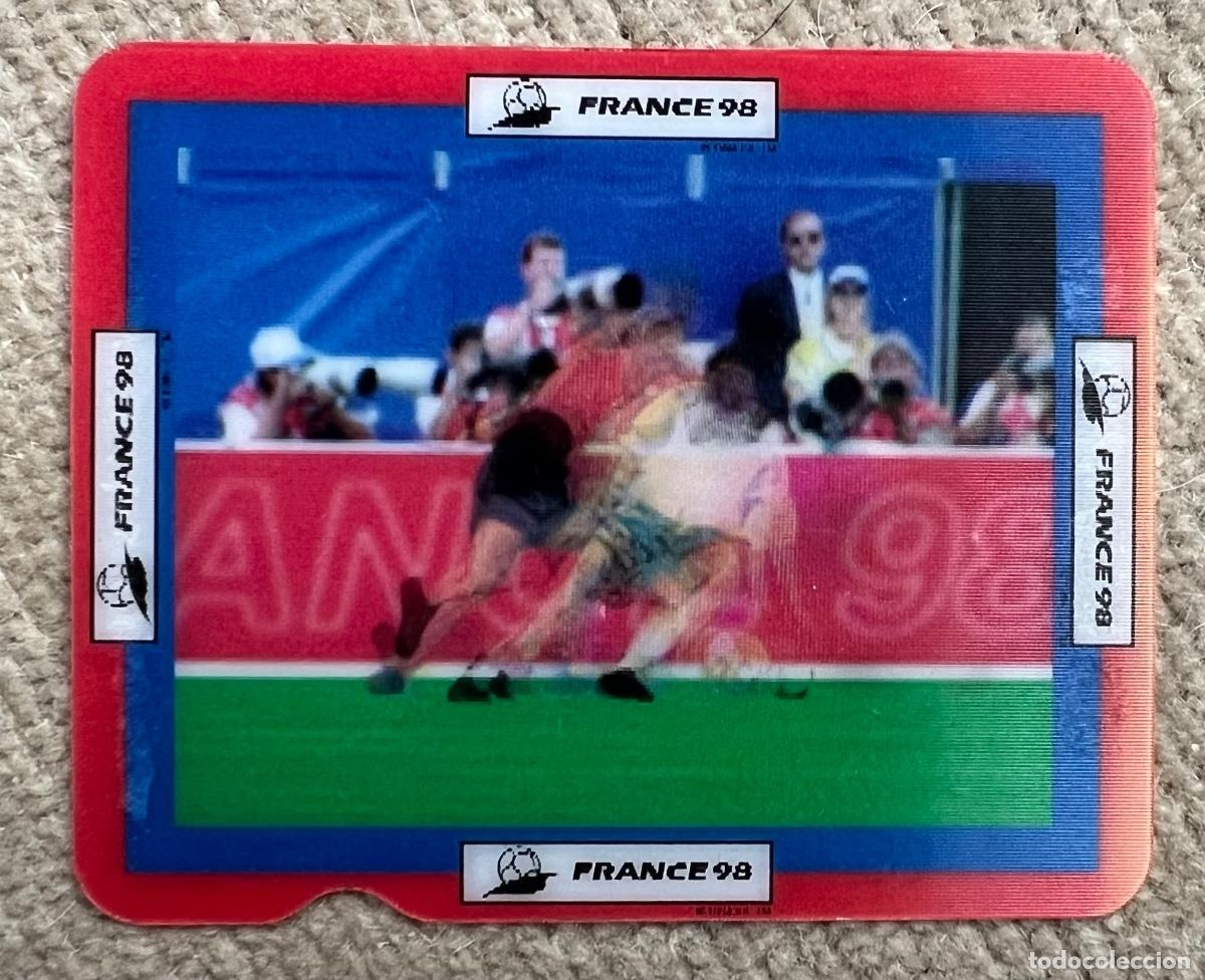 Cromos de F&uacute;tbol: Bergkamp - France 98 - Tarjeta cromo hologr&aacute;fico de pl&aacute;stico - Mundial de F&uacute;tbol Francia 1998