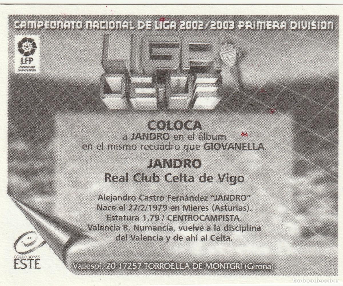 Cromos de f&uacute;tbol: ESTE 02-03 COLOCA JANDRO. SIN PEGAR. - Foto 2