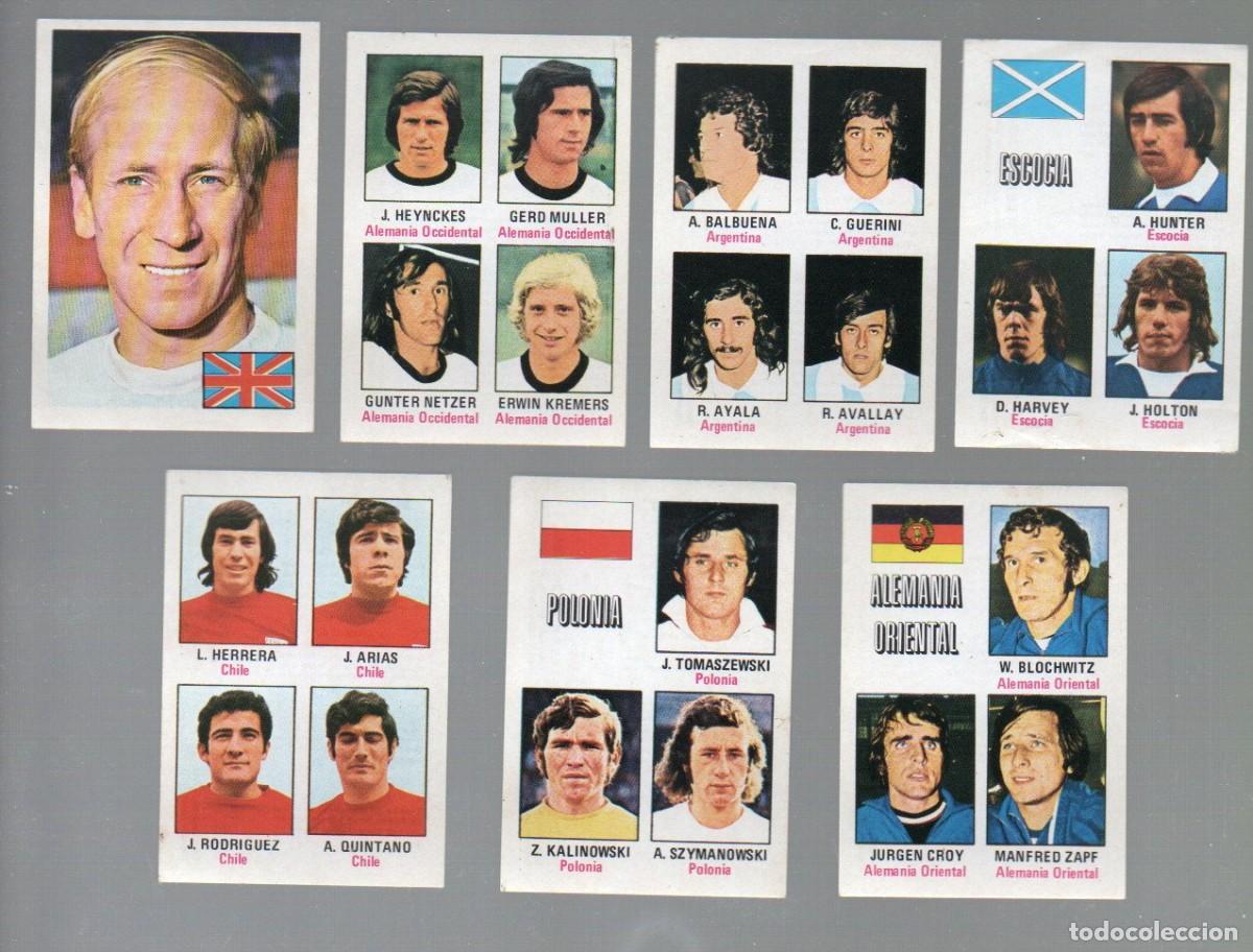 Cromos de F&uacute;tbol: SIETE CROMOS DE FUTBOL MUNICH 74 DE FHER, N&ordm;S. 11 (BOBBY CHARLTON)-30-34-39-48-51 Y 55, SIN PEGAR.