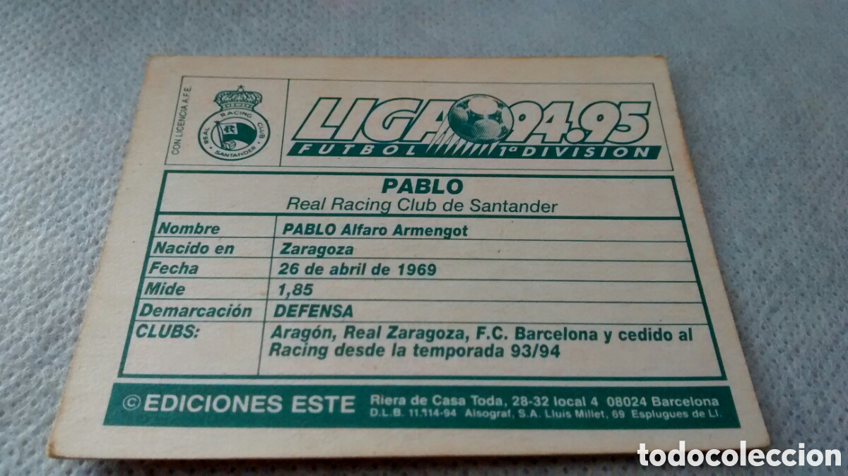 Cromos de f&uacute;tbol: 94 95 1994 1995 ESTE PABLO, RACING - Foto 2