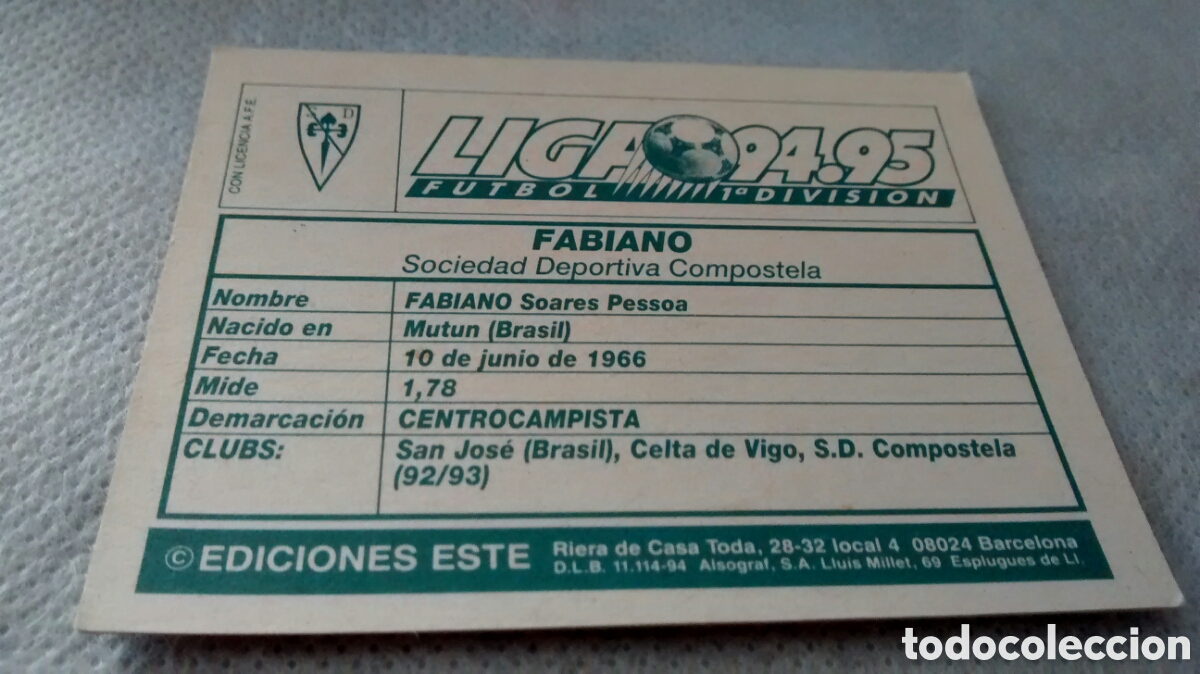 Cromos de f&uacute;tbol: 94 95 1994 1995 ESTE FABIANO, COMPOSTELA - Foto 2