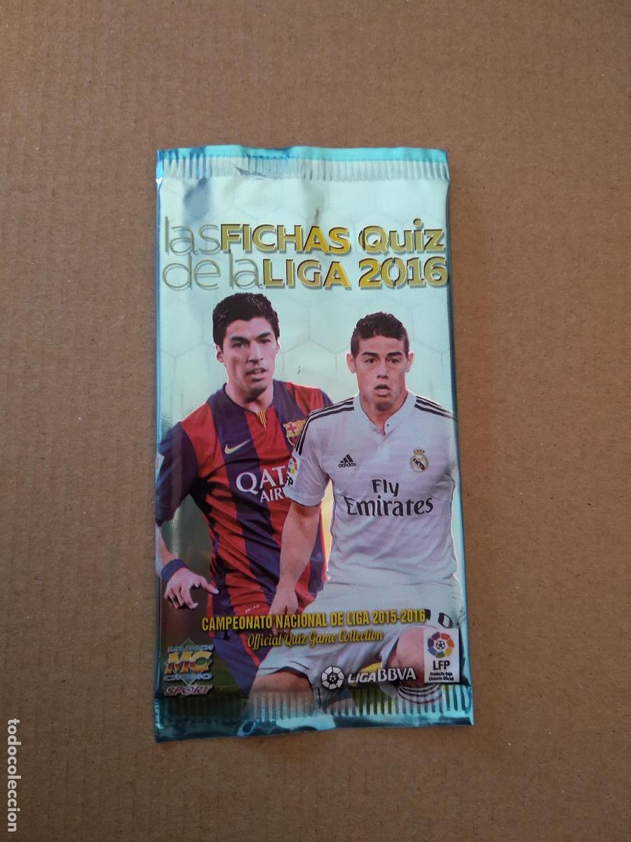 Cromos de f&uacute;tbol: SOBRE VACIO CROMO FICHAS 15-16 MUNDICROMO 2015-2016 LUIS SUAREZ JAMES RODRIGUEZ PRECIO 0,5&euro;