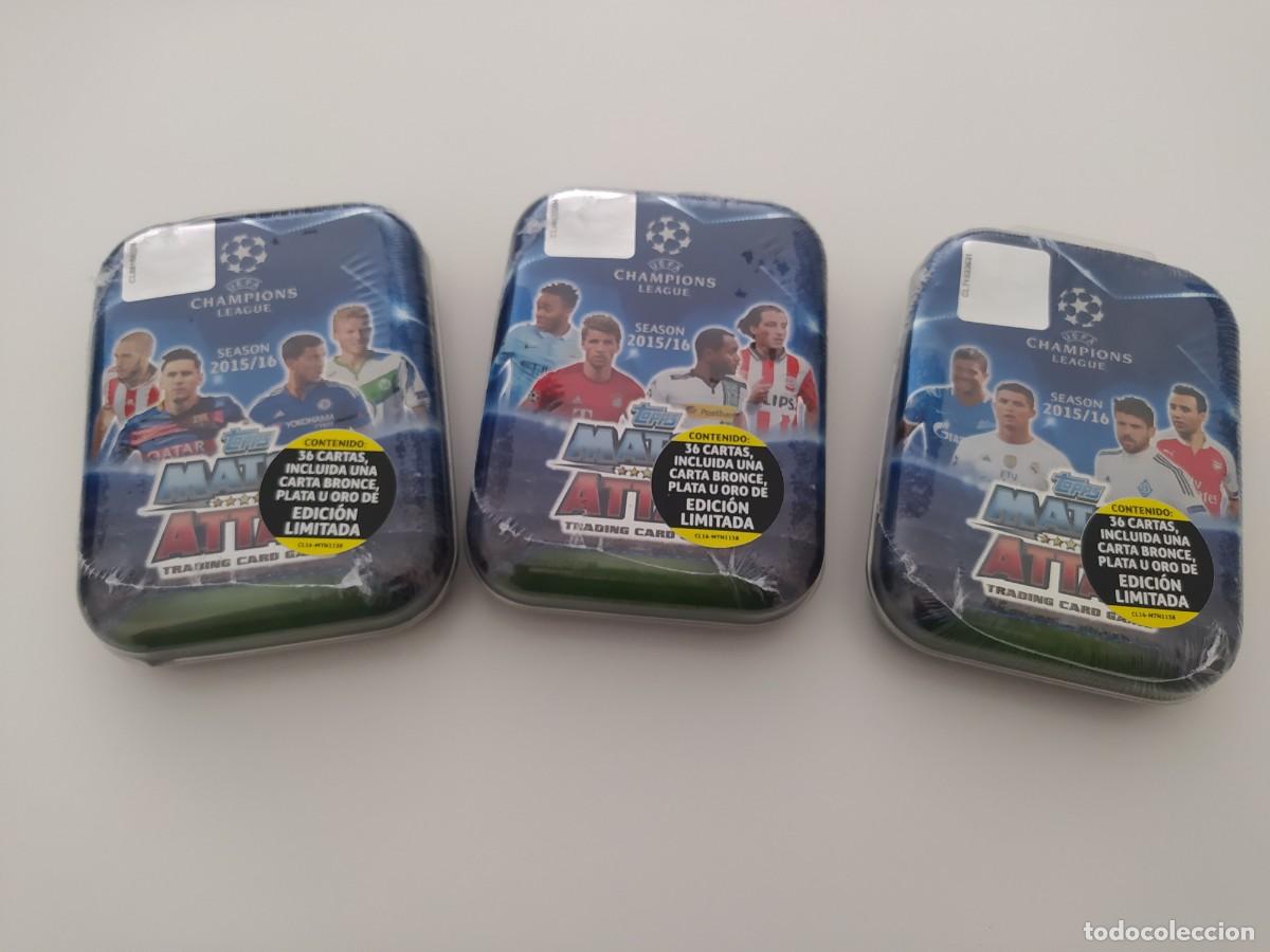 Cromos de f&uacute;tbol: Lote 3 mini latas Topps Match Attax 2015 2016 UEFA