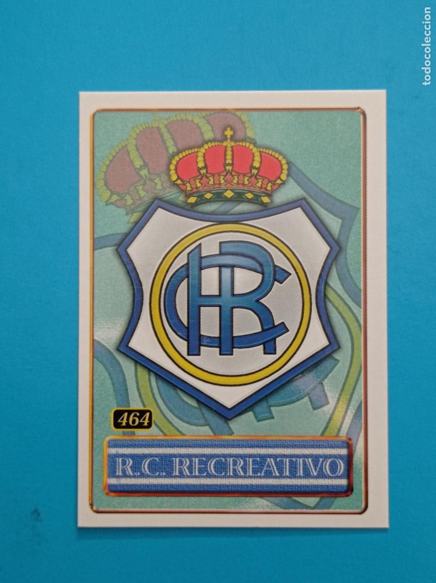 Cartes &agrave; collectionner de Football: 464 RECREATIVO DE HUELVA. ESCUDO / ESTADIO. MUNDICROMO LAS FICHAS DE LA LIGA 2001