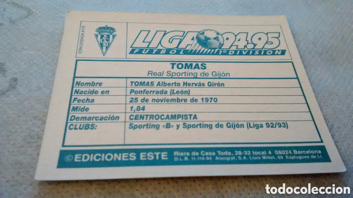 Cromos de f&uacute;tbol: 94 95 1994 1995 ESTE TOMAS, SPORTING GIJON - Foto 2