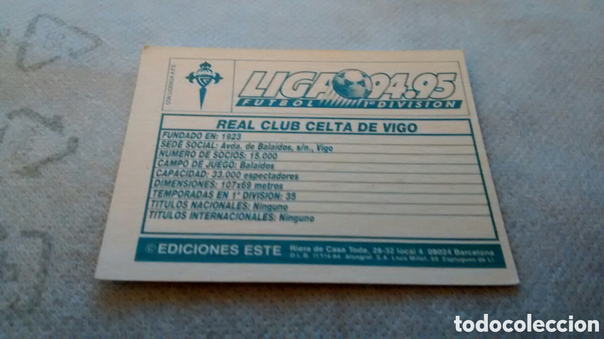 Cromos de f&uacute;tbol: 94 95 1994 1995 ESTE ESCUDO CELTA - Foto 2