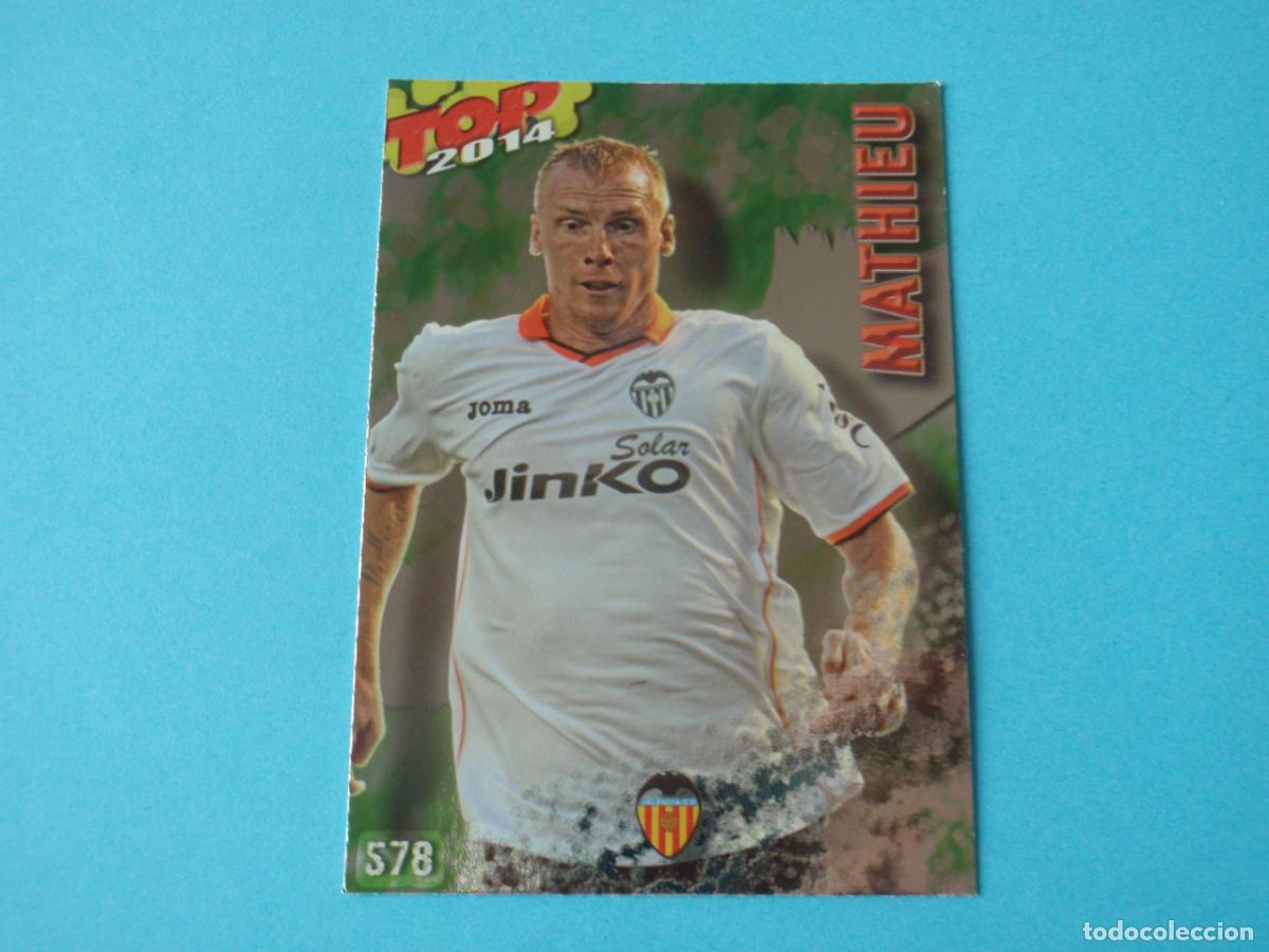 Fu&szlig;ball-Sticker: Cromo Card n&ordm; 578 MATHIEU TOP 3 BRILLO VERDE. LAS FICHAS QUIZ DE LA LIGA FUTBOL 2013 2014 MUNDICROMO