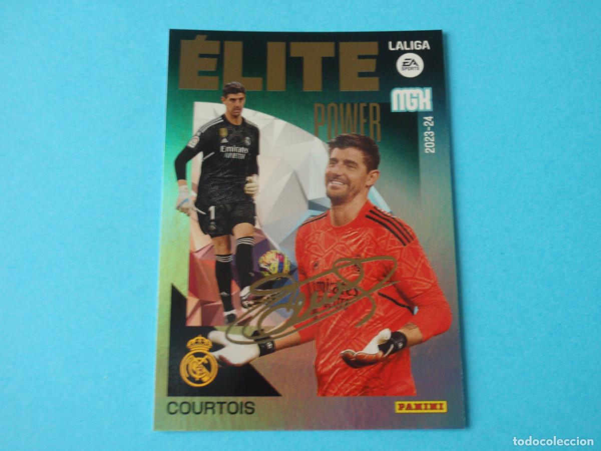 Cromos de F&uacute;tbol: Cromo futbol P2 COURTOIS &Eacute;LITE POWER. Trading card MGK Megacracks LA LIGA 2023 2024 Panini 23 24
