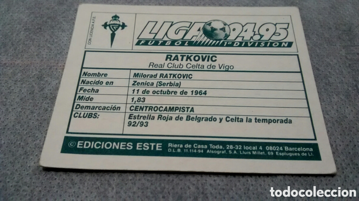 Cromos de f&uacute;tbol: 94 95 1994 1995 ESTE RATKOVIC, CELTA - Foto 2