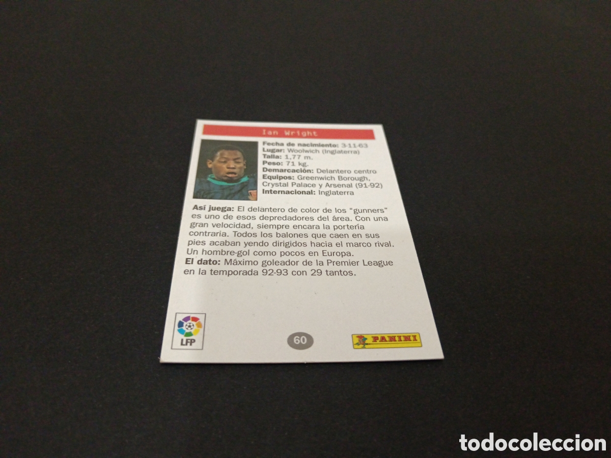 Cromos de f&uacute;tbol: 1996 WRIGHT N&deg; 60 PANINI ESTRELLAS EUROPEAS - Foto 2