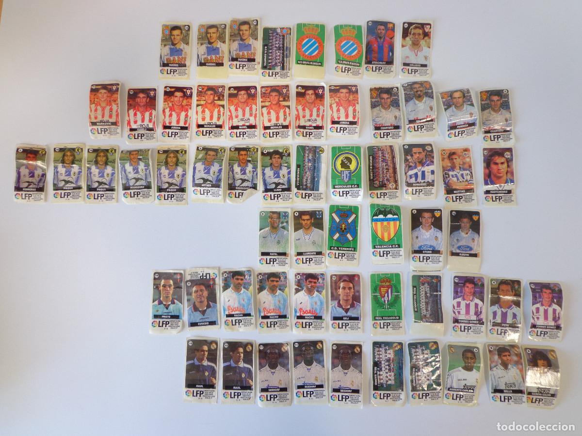 Cromos de F&uacute;tbol: Lote de 61 cromos de chicle futbol liga 96 -97 Real Madrid Raul Seedorf Roberto Carlos Stoichkov