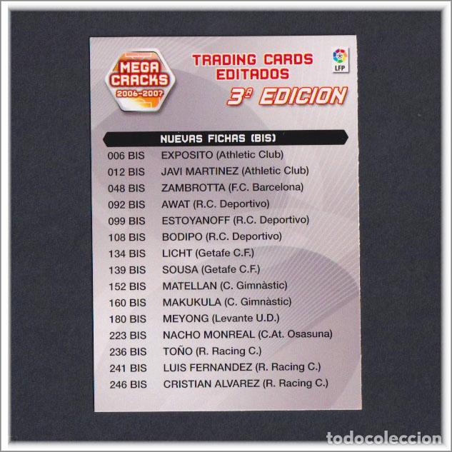 Figurine di Calcio: MEGACRACKS 2006 2007 06 07 PANINI INDICE 3 - 3&ordf; EDICI&Oacute;N NUEVAS FICHAS BIS / FICHAJES MEGA CRACKS MGK
