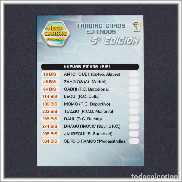 Football Stickers: MEGACRACKS 2005 2006 05 06 PANINI INDICE 5&ordf; EDICI&Oacute;N (FICHAS BIS - NUEVOS FICHAJES) 5 - QUINTA MGK