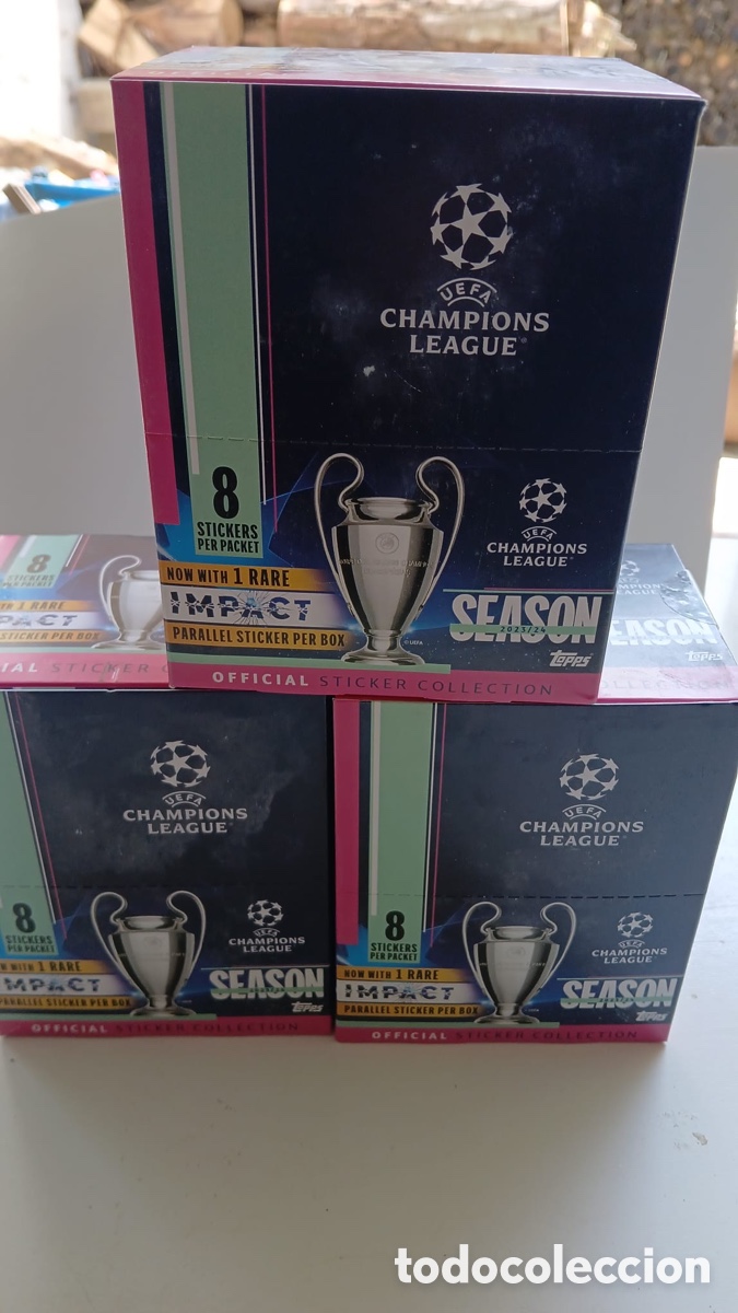 Cromos de f&uacute;tbol: TOPPS UEFA CHAMPIONS LEAGUE 23/24 STICKERS - 3 CAJAS PRECINTADAS DE F&Aacute;BRICA