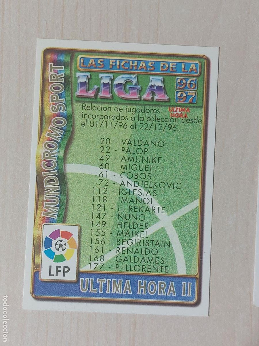 Fu&szlig;ball-Sticker: INDICE - MUNDICROMO 96 97 FICHAS DE LA LIGA - ULTIMA HORA II