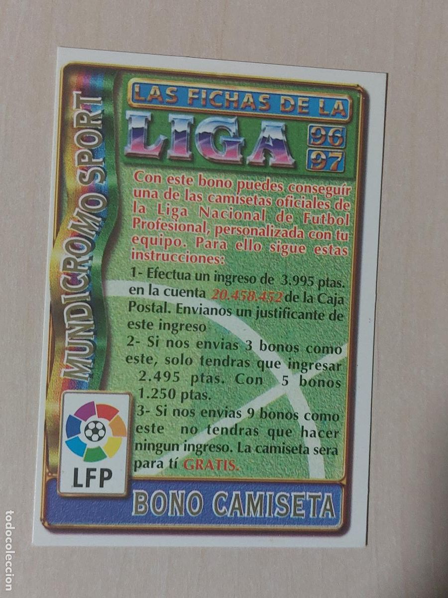 Figurine di Calcio: INDICE - MUNDICROMO 96 97 FICHAS DE LA LIGA - BONO CAMISETA