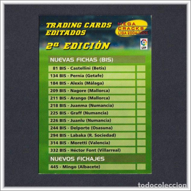 Fu&szlig;ball-Sticker: MEGACRACKS 2004 2005 04 05 PANINI INDICE 2&ordf; EDICI&Oacute;N FICHAS BIS / FICHAJES LIGA MEGA CRACKS MGK - 2