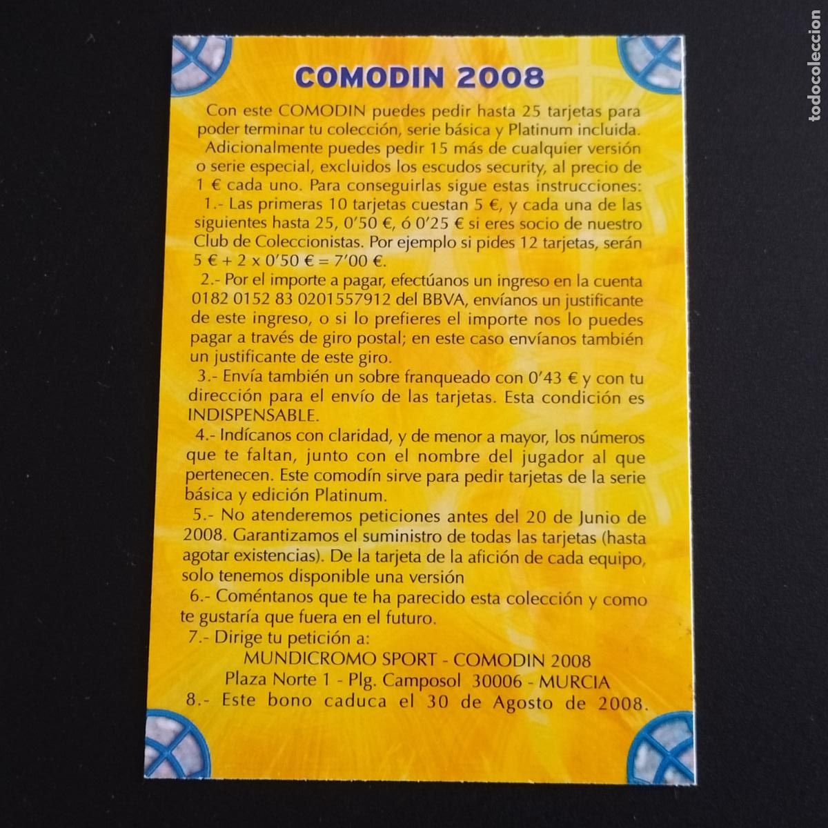 Cromos de F&uacute;tbol: BONO COMODIN PARA PEDIR 7.777 SOBRES CROMOS MUNDICROMO PLATINUM LIGA FUTBOL 07 08 2007 2008