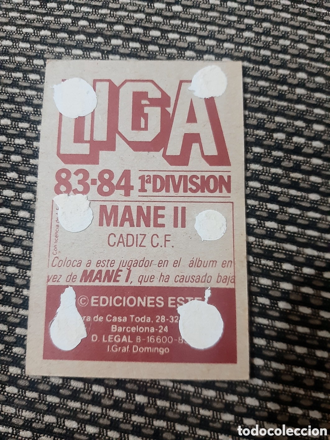 Cromos de f&uacute;tbol: VERSION COLOCA MANE II.. CADIZ.. DESPEGADO ESTE 83 84 #1 - Foto 2
