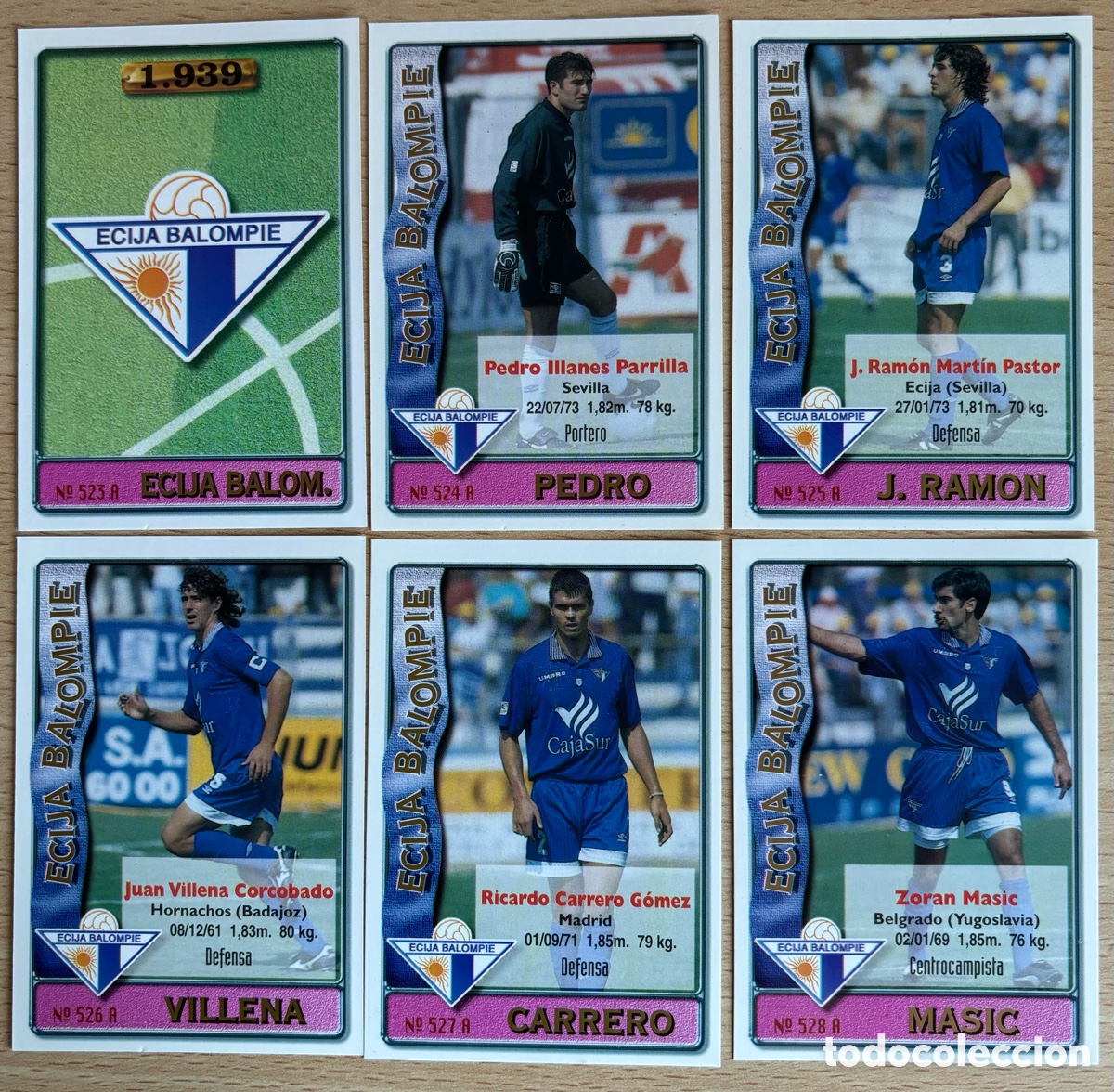Fu&szlig;ball-Sticker: &Eacute;cija Balompi&eacute; Equipo completo 6 cromos/ 11 jugadores y escudo Mundicromo 96/97