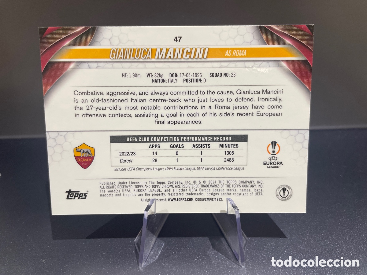 Cromos de f&uacute;tbol: Mancini 47 Topps Chrome 2024 Roma - Foto 2