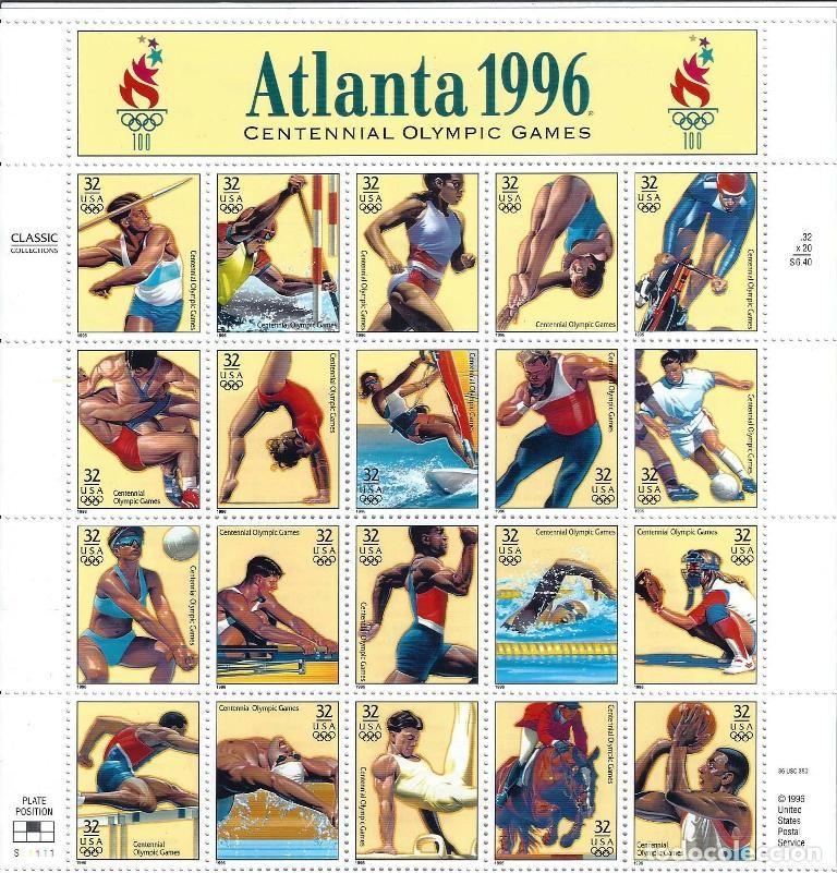 Figurine di Calcio: Bloque de sellos conmemorativos de las Olimpiadas de Atlanta 1996