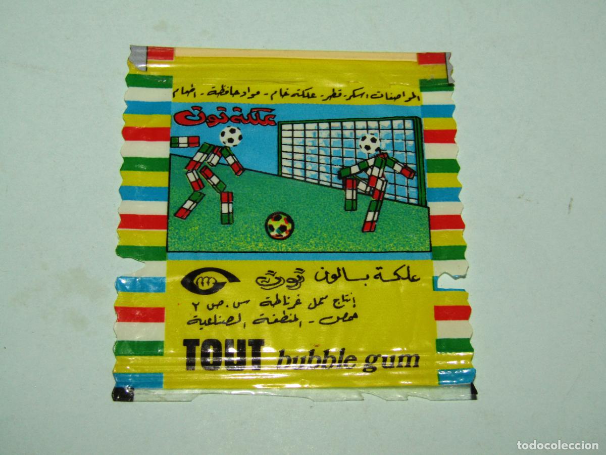 Cromos de F&uacute;tbol: Antiguo Envoltorio de Chicle Bubble Gum TOUT Mundial Futbol ITALIA A&ntilde;o 1990