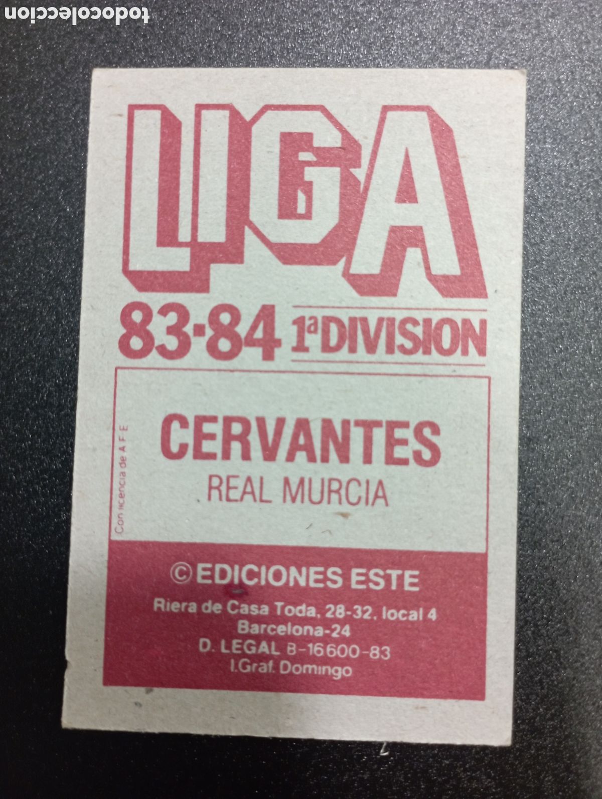 Cromos de f&uacute;tbol: Ediciones Este 83-84 CERVANTES REAL MURCIA - Foto 2