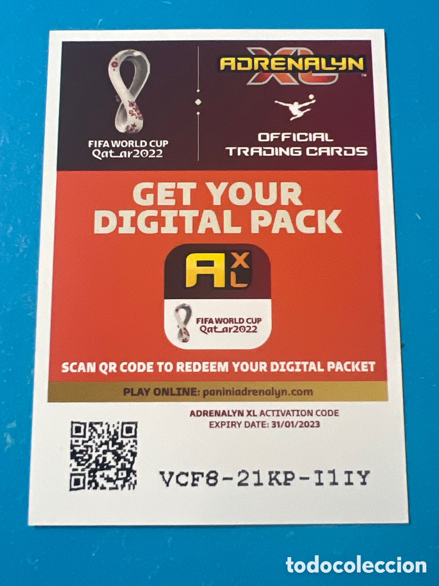 Fu&szlig;ball-Sticker: C7135. GET YOUR DIGITAL PACK. SIN ACTIVAR. ADRENALYN XL. FIFA WORD CUP 2022. QUATAR
