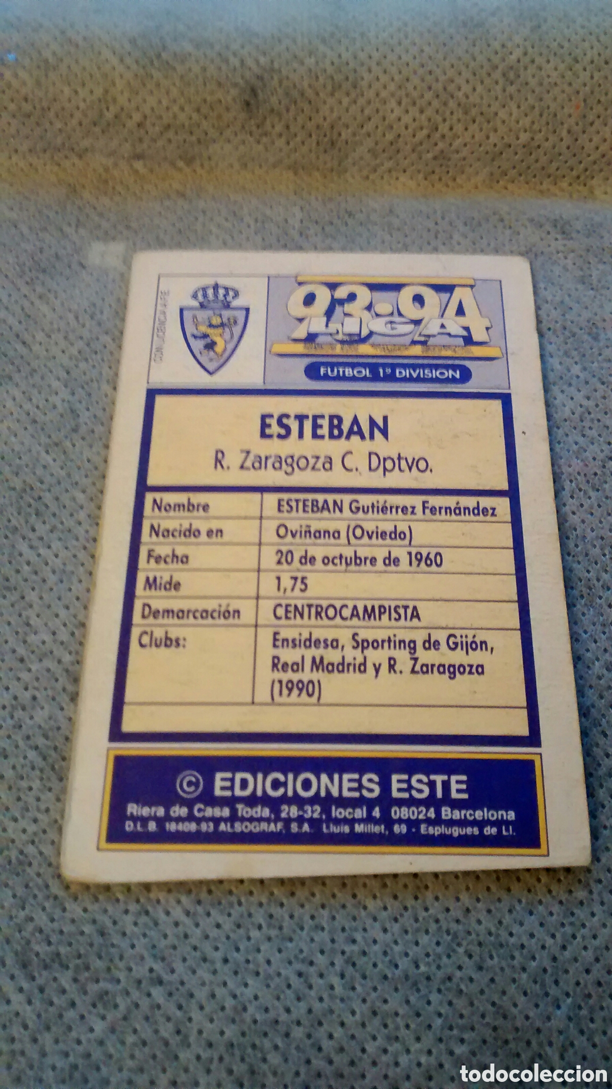 Cromos de f&uacute;tbol: 1993 93 94 ESTE ESTEBAN, ZARAGOZA - Foto 2