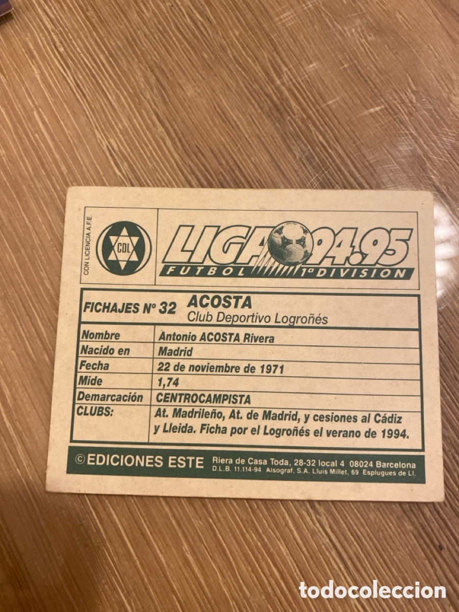 Cromos de f&uacute;tbol: Acosta logro&ntilde;&eacute;s ediciones este 94 95 - Foto 2
