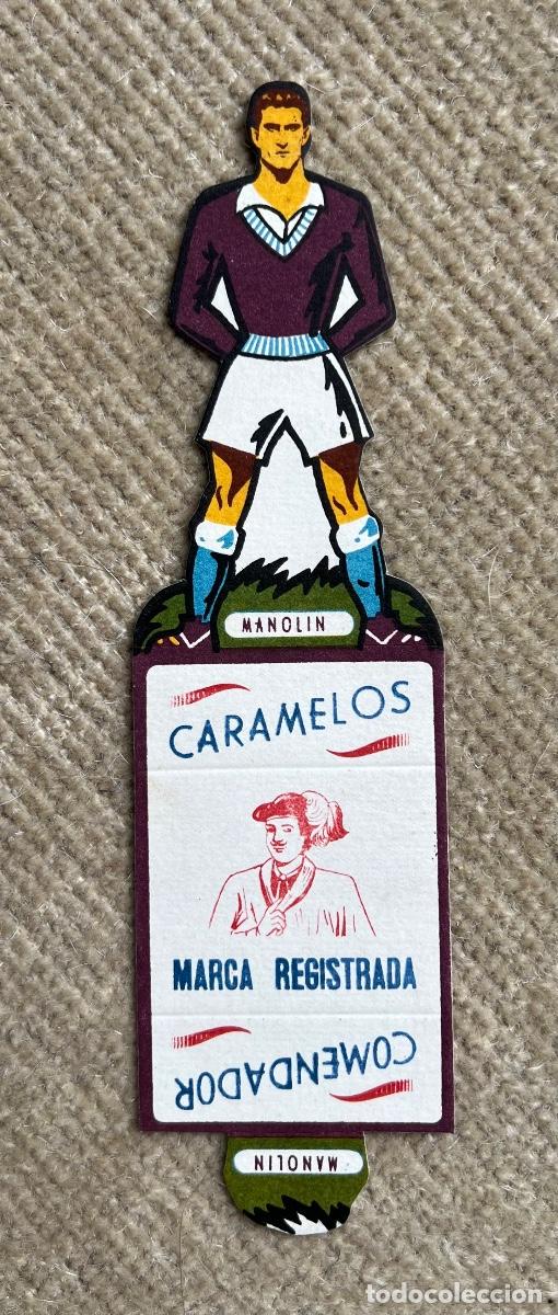 Cromos de Futebol: Manolin (Sevilla C. F.) - Cromo troquelado de f&uacute;tbol - A&ntilde;os 50 - Publicidad Caramelos Comendador