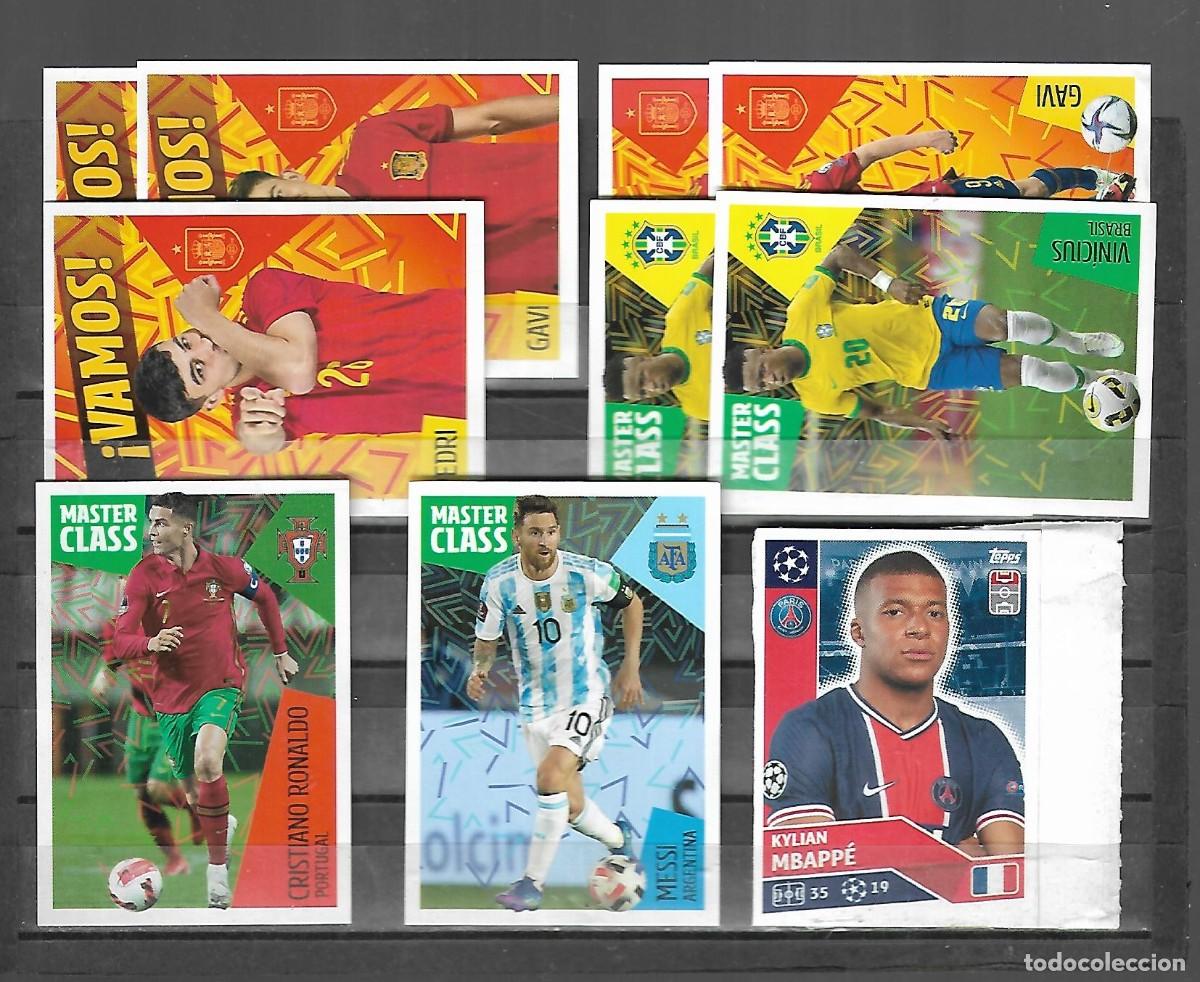 Figurine di Calcio: P- FICHA CON 10 CROMOS DE FUTBOL - MESI -RONALDO - MBAPPE -2 VINICIUS -4 GAVI Y PEDRI-