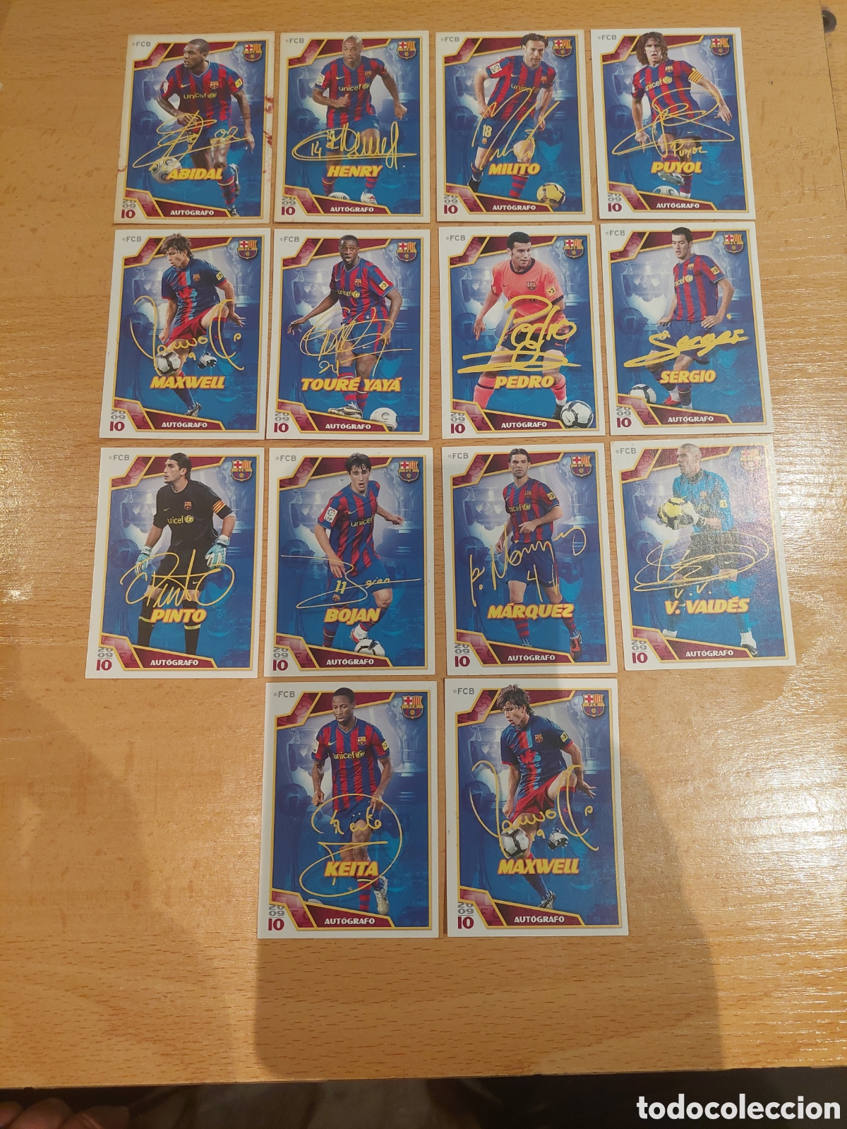 Cromos de F&uacute;tbol: Colecci&oacute;n El Bar&ccedil;a de las Seis Copas Lote de 14 cromos con Aut&oacute;grafo impreso