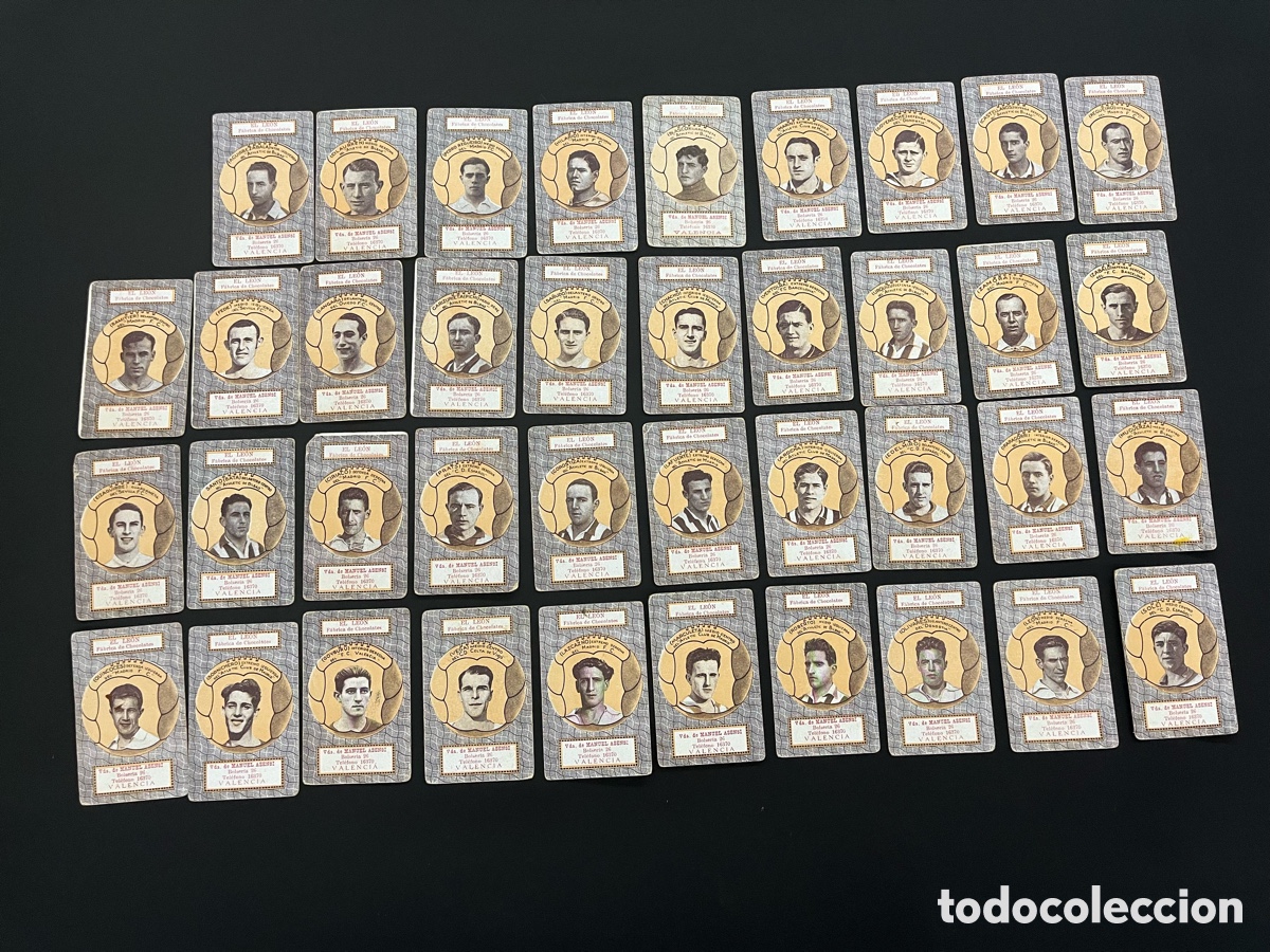 Cromos de f&uacute;tbol: Cromos, liga, baraja naipes, jugadores de f&uacute;tbol. F&aacute;brica de chocolates El Le&oacute;n. Valencia.