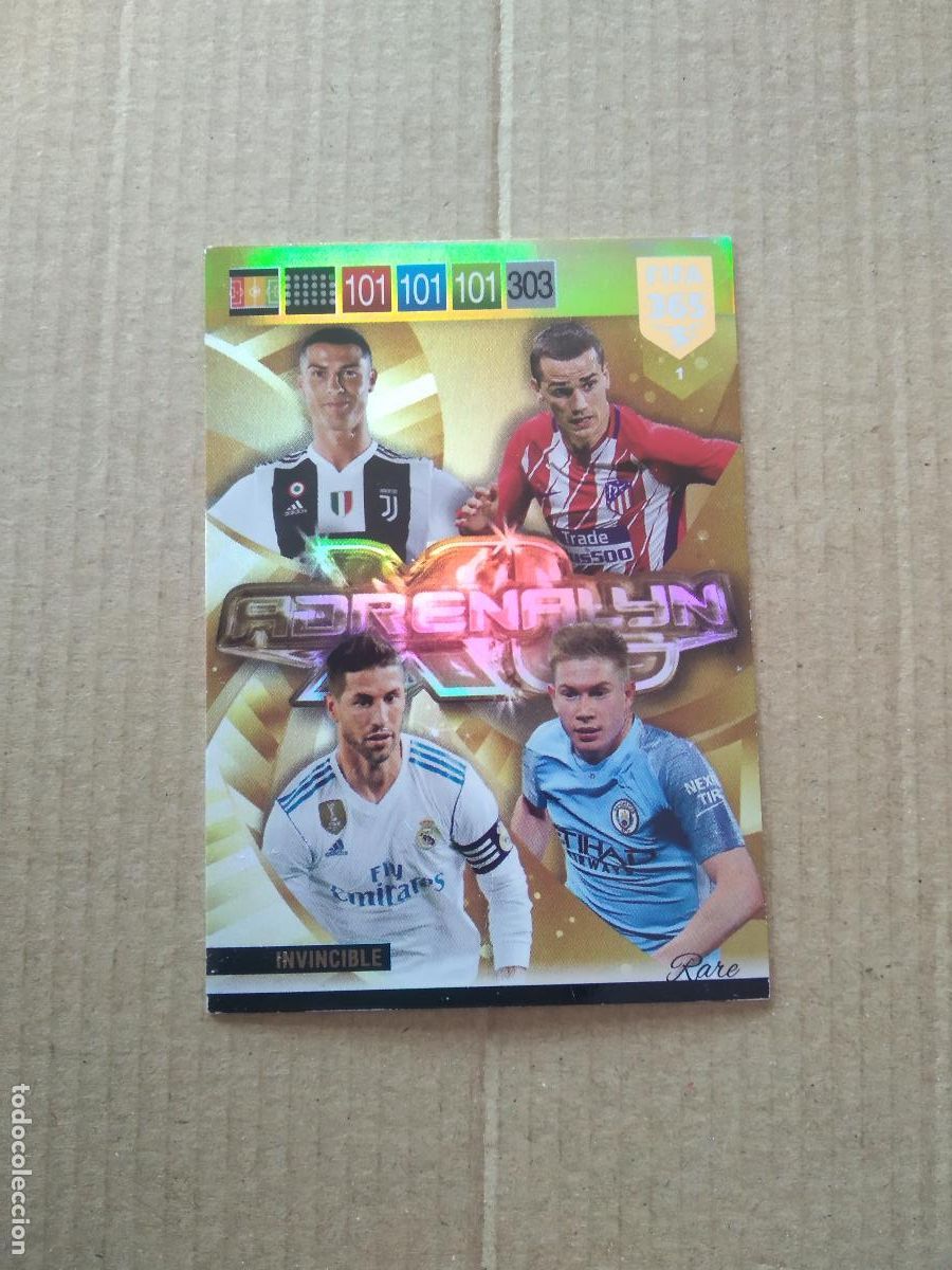 Cromos de F&uacute;tbol: 1 INVENCIBLE RONALDO RAMOS GRIEZMANN DE BRUYNE CROMO PANINI 18-19 FIFA 365 ADRENALYN 2018-2019