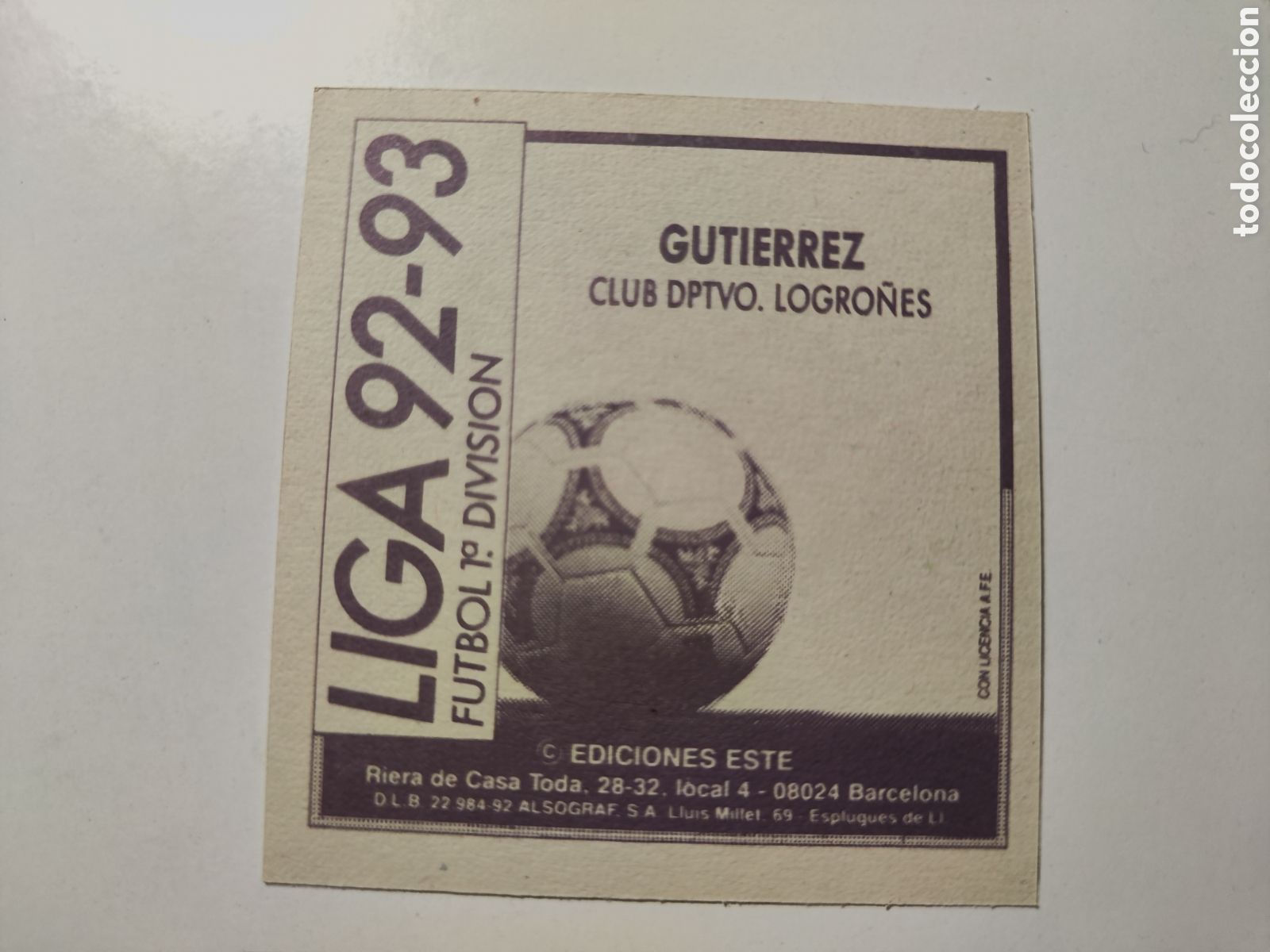 Cromos de f&uacute;tbol: Este 92 93 lev&iacute;simo despegado Logro&ntilde;&eacute;s Nelson Guti&eacute;rrez - Foto 2