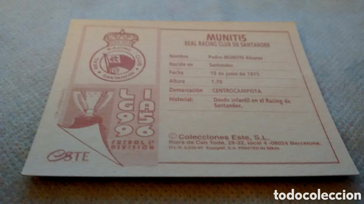 Cromos de f&uacute;tbol: 95 96 1995 1996 EDICIONES ESTE MUNITIS, RACING - Foto 2